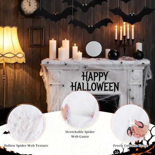 White Halloween Hanging Bats Set with Glowing Eyes - Indoor & Outdoor Party Decor