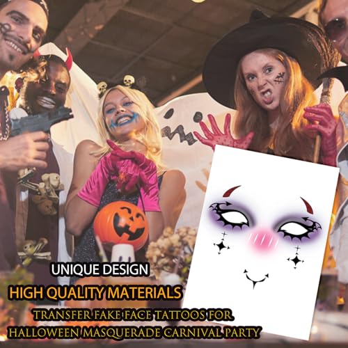 Halloween Devil Face Tattoo Sticker - Pattern-11, Fake Face Body Art for Cosplay & Party