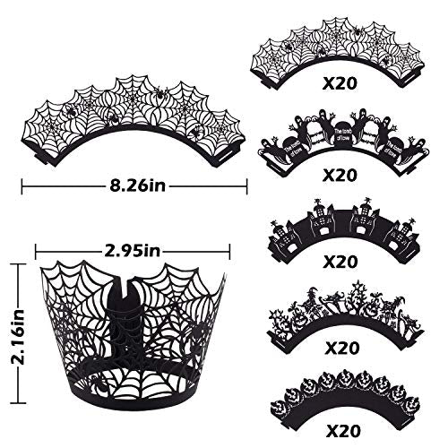 Halloween Cupcake Wrappers Set - Black Laser Cut Paper Cupcake Liners for Party Decorations
