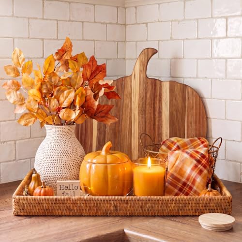 Fall Kitchen Tray with Pumpkin Decor - Orange Ceramic, 7-Piece Set