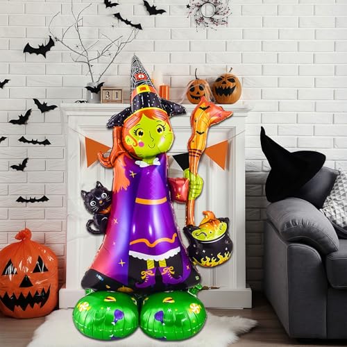 Halloween Witch Balloon - 49 Inch Self-Standing Foil Mylar Decoration - Witch Variation