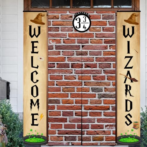 Halloween Wizard Door Banner Set - 3-Piece Brick Wall & Sign Decorations