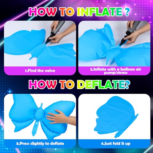 Butterfly Glow in The Dark Neon Balloons 12 Pcs for Party Decorations