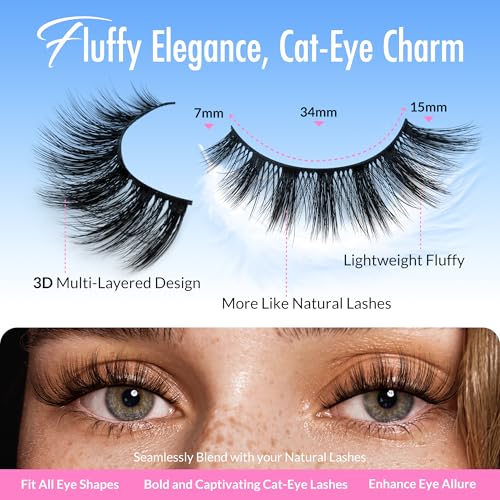 False Eyelashes DV05 Wispy 3D Fluffy Natural Look Cat Eye Set - 5 Pairs