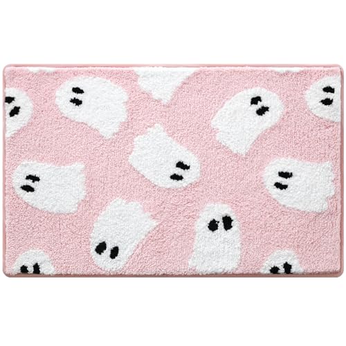 Moutina Ghost Bathroom Rug 20x32 Inch Pink Halloween Bath Mat - Whimsical Decor