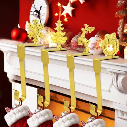 Komotu Christmas Stocking Holders Set of 4 - Gold Non-Slip Mantle Hooks