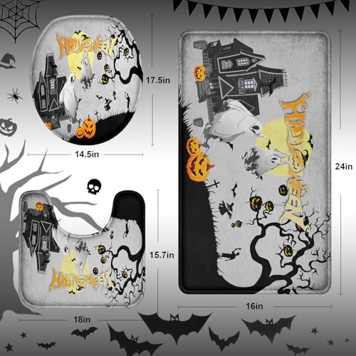 Britimes Halloween Spooky Ghost Bathroom Rug Set of 3 - Bath Mats & Toilet Lid Cover
