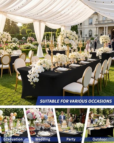 Fixwal 8FT Black Stretch Tablecloth - Fitted Polyester Spandex Cover, Premium Fit for 8 Foot Tables, Variation: Black / 8 Ft / 4