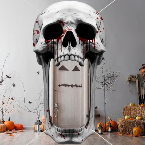 Halloween Skull Door Cover - Giant Skeleton Porch Decoration - Variation: Skull