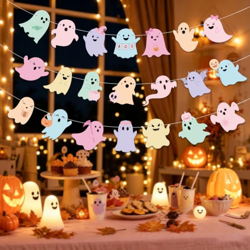 Pastel Ghost Halloween Banner Set - 3PCS Spooky Boo Decorations