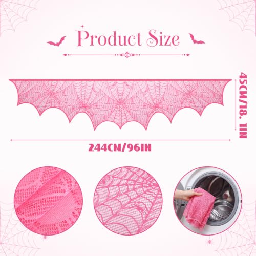 Pink Halloween Mantel Scarf Decoration Indoor Lace Spider Web Festive Decor