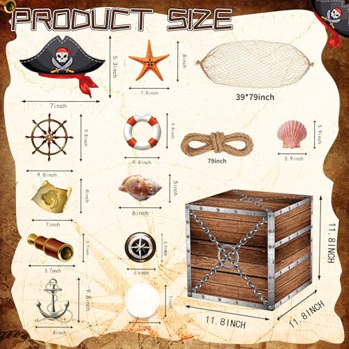 Wooden Pirate Treasure Chest Party Decorations Kit - Ocean Adventure Set