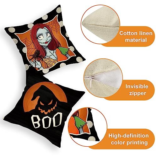 Halloween Decorative Throw Pillow Covers 20 x 20 Set of 4 - Orange Jack Skeleton & Ghost Design