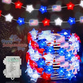Patriotic Star & Flag String Lights - 16FT Battery Operated 50 LEDs, 8 Modes, Red White Blue Star Flag Variation