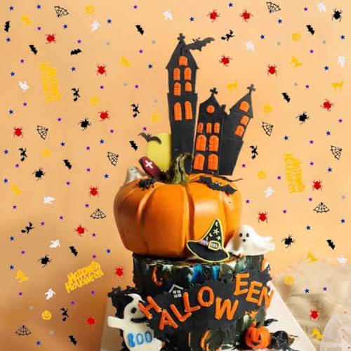 Multicolor Halloween Confetti Set Ghost Pumpkin Spider Bats Witches Table Scatter