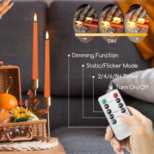 Orange Flameless Taper Candles with Remote Control - Fall Home Decor