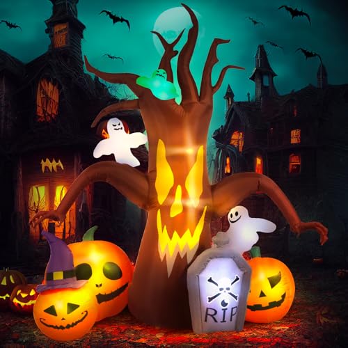 8Ft Halloween Inflatable Dead Tree with Ghost Pumpkins & LED Lights Outdoor Decoration - Yard Inflatable