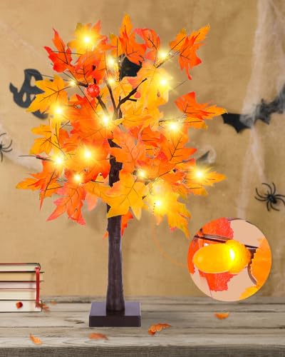 2+2FT Fall Maple Tree Light with Pumpkins & Acorns - USB & Battery Operated