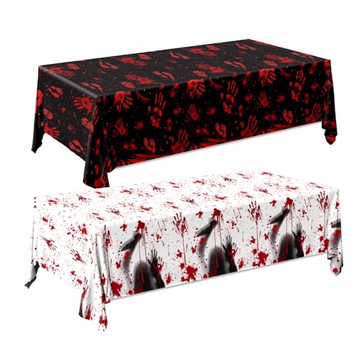 Halloween Bloody Handprint Tablecloth Set - Spooky Waterproof Horror Decor, 2 Pcs