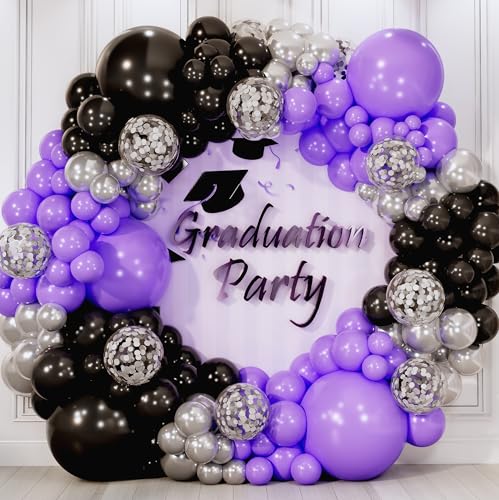 Balloon Garland Kit for Party Decorations - Purple, Black & Silver