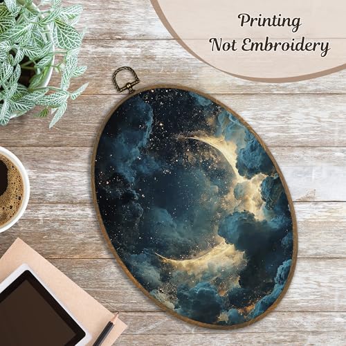 Moon Oval Wall Art Decor - Celestial Canvas Hanging for Home & Bedroom - Variation: Moon