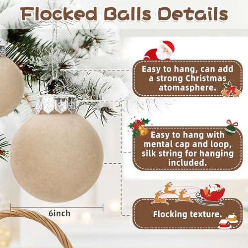 Beige Velvet Flocked Christmas Ornaments Set - 30pcs 2.36 Inch Holiday Decorations