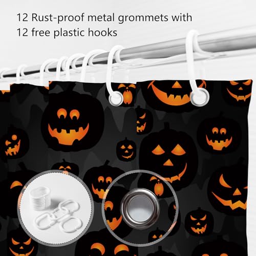 Halloween Shower Curtain Evil Pumpkin Bathroom Decor 72x72in Black
