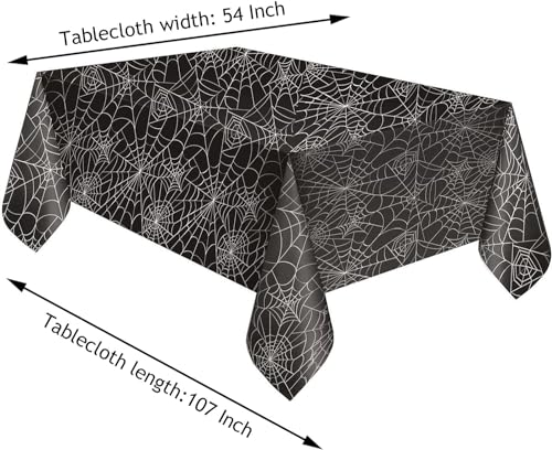 Halloween Black Spider Tablecloth - 54 x 108 Inch Rectangular Spider Web Table Cover with Variation: Black Spider Halloween