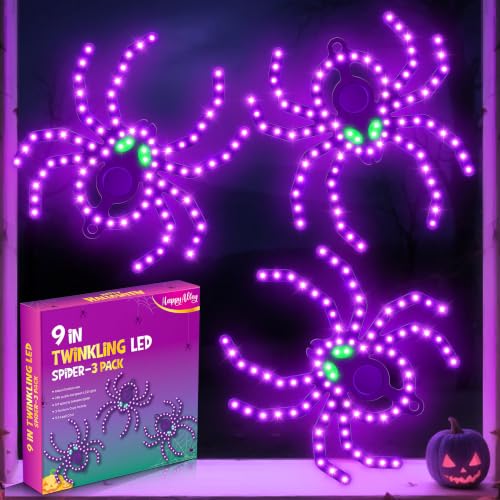Halloween Twinkling LED Spider Silhouette Lights - 6 Pack, Indoor Outdoor Decor, Purple & Green
