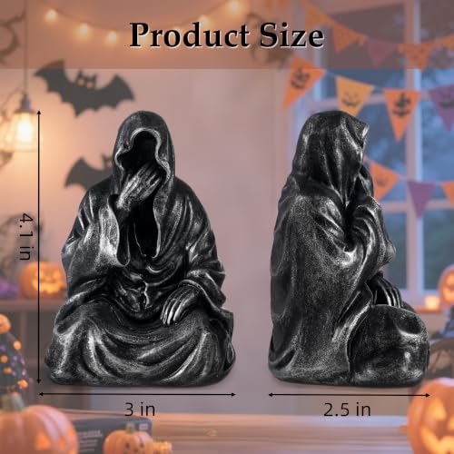 Black Gothic Grim Reaper Resin Figurines Set of 3 Halloween Decor