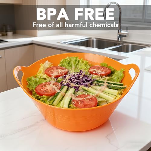 Large BPA-Free Plastic Snack Bowls Set of 2 with Handles, 4.9L Capacity