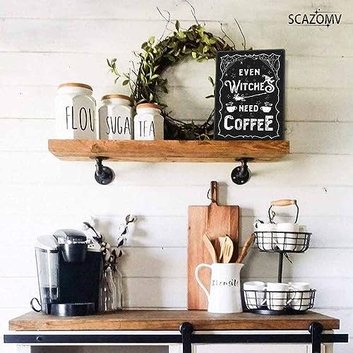 Halloween Coffee Sign Metal Wall Art - Vintage Witches Need Coffee Plaque - 8x12 Inches