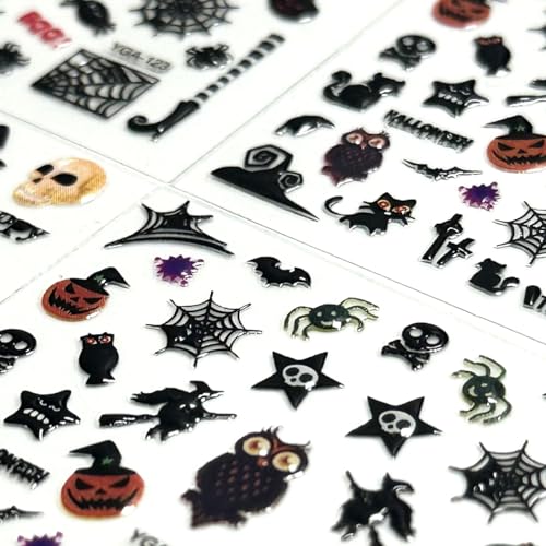 Halloween Nail Stickers Set - Ghost, Pumpkin, Spider Web, Bat & Cat Designs - Variation of Halloween-1