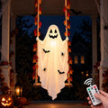 White 5 FT Hanging Ghost Swing Halloween Decoration with Lights & DIY Face Stickers
