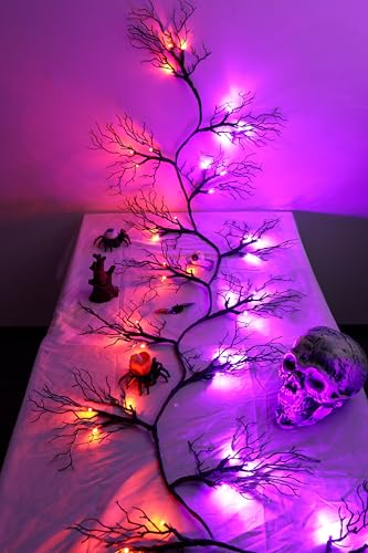 Lighted Halloween Garland with Orange & Purple LEDs - 9 Ft Battery Operated Decor with 8 Modes & Timer