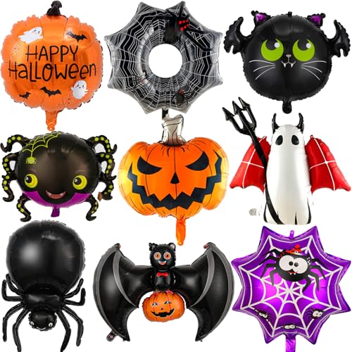 Halloween Balloons Set - 9Pcs Foil Ghost Spider Pumpkin Bat Party Decorations Style-1