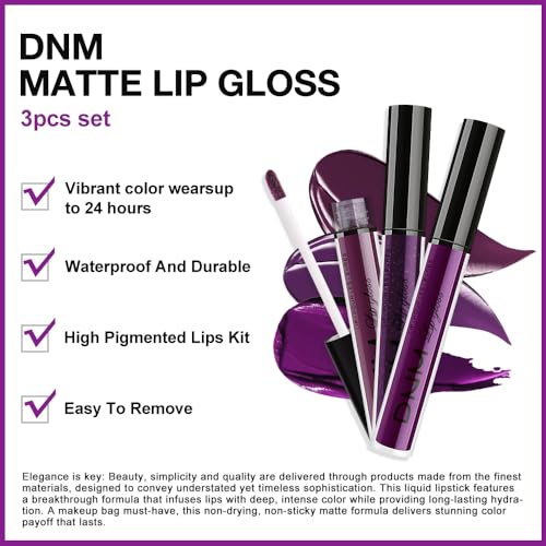 Liquid Lipstick Set - Burgundy Red & Dark Purple Matte Lip Stains, 3 Colors, Long Lasting Waterproof