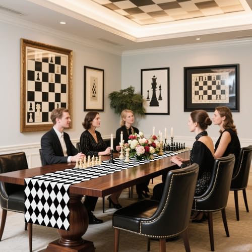 6 Pcs Checkered Table Runner 14x108 Inches Black & White Party Decor - Variation of THIS listing