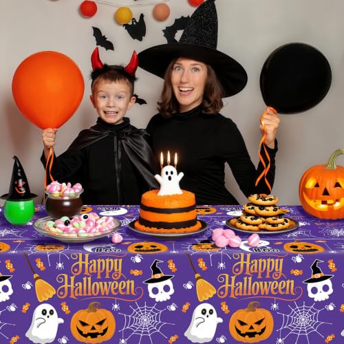 Halloween Tablecloths 3 Pack 54x108 Inch Orange Purple Cover Set - Purple Variation