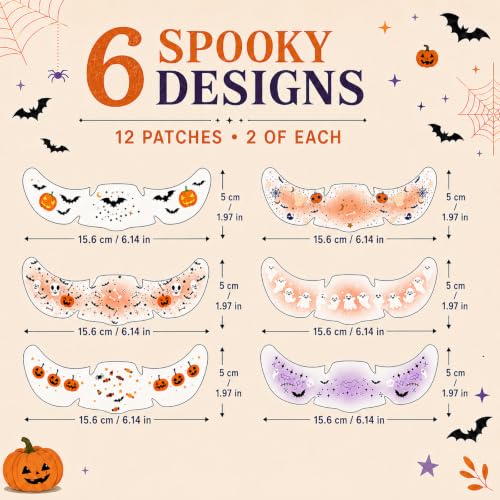 Halloween Multicolor Face Glitter Makeup Patches 12PCS - Bat Pumpkin Ghost Tattoos
