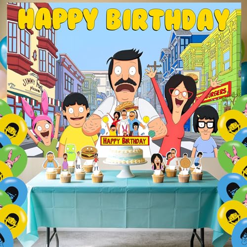 Bobs Burgers Birthday Party Decorations Set with Balloons & Backdrop - Kids Cartoon Theme