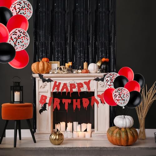 Halloween Birthday Decorations Banner Balloon Party Kit - Black & Red