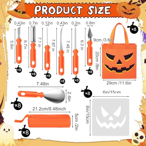 Halloween Pumpkin Carving Kit 160 Pieces Classic Style with Tote Bag & Stencils - 8 Person Set