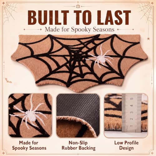 Halloween Spider Web Doormat Bat Shaped Faux Coir Welcome Mat - Indoor Outdoor