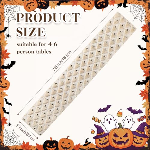 Halloween Ghost Table Runner Beige Plush 13x72 Inch Fall Decor - Variation of Ghost