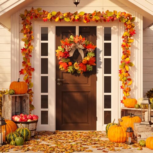Sosation 2-Pack 16 Inch Fall Wreaths for Front Door - Autumn Harvest Decor