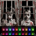 Halloween Ghost Window Decorations with Spotlights - Set of 2, LED Lights Included