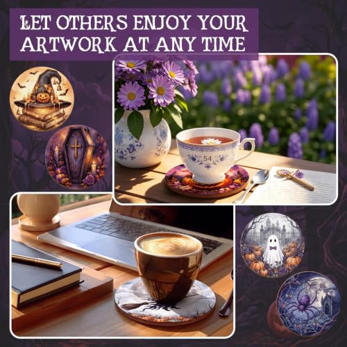 Halloween Wooden Coaster Painting Kit - 77 Pieces for Craft & Decor