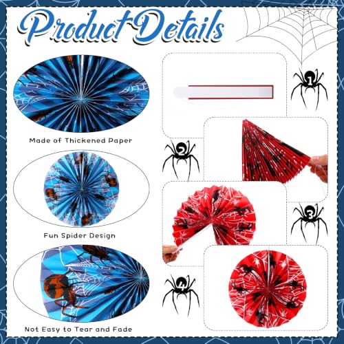 Spider Paper Fans 9 Pcs Birthday Party Hanging Decor - Spider Theme Variation