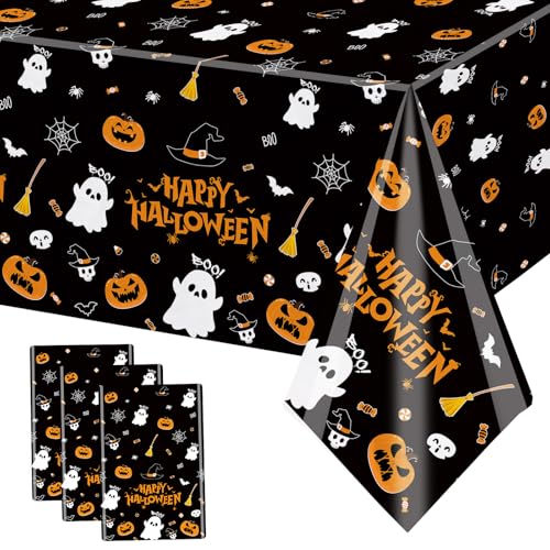 Halloween Party Tablecloth Set - 3 Waterproof Plastic Rectangular Decorations